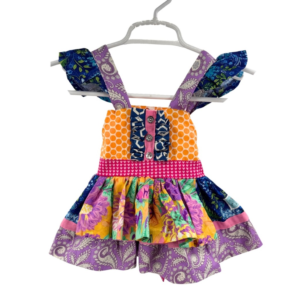 Whimsy Willow Clothing apron Casual Dress multicolor ruffles mixed print 18mo